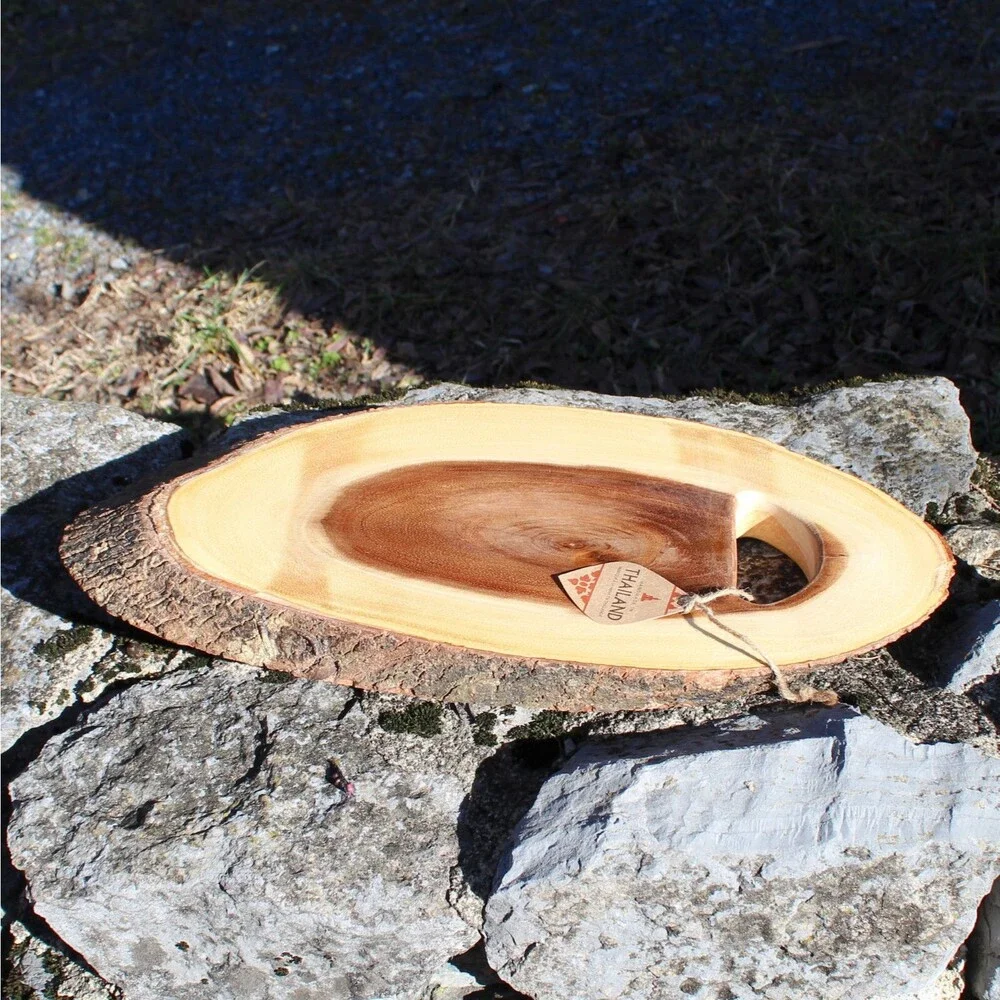 Large Cutting Serving Board Natural Wood Thailand rustic tree bark raw edge NEW